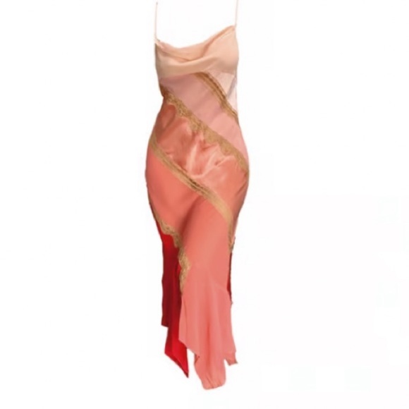 Vintage 90’s Y2K 100% Silk Slip Dress Cowl Boho Sheer Lace Backless Belladonna - Picture 7 of 16